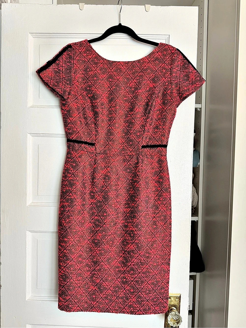 Antonio Melani Vibrant Pink Black Diamond Tweed Dress Size 4